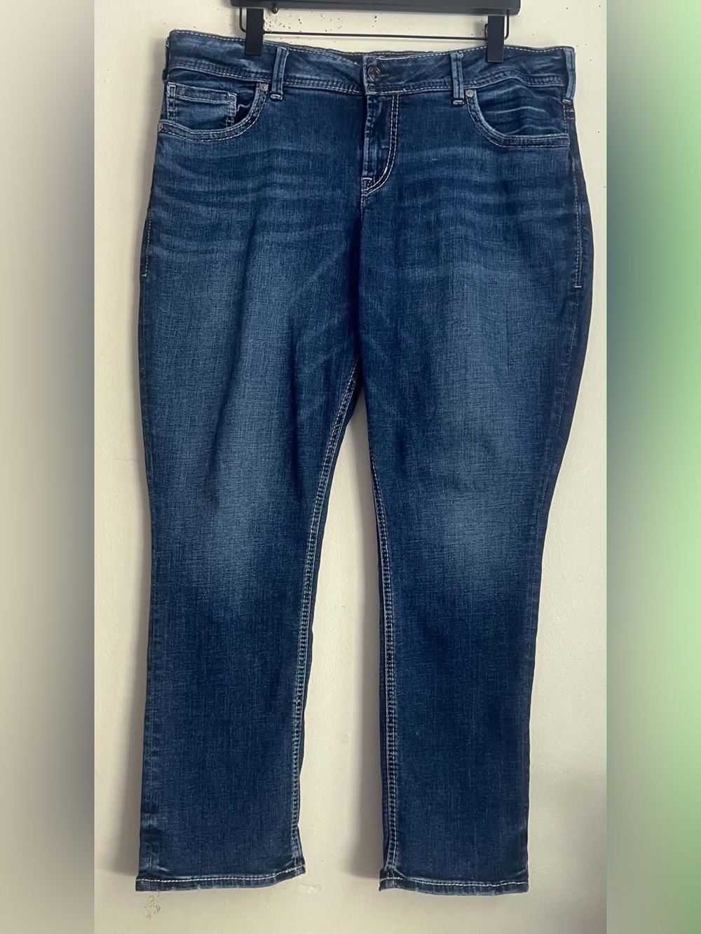 Silver Jeans Straight Leg Dark Blue Stretch Denim